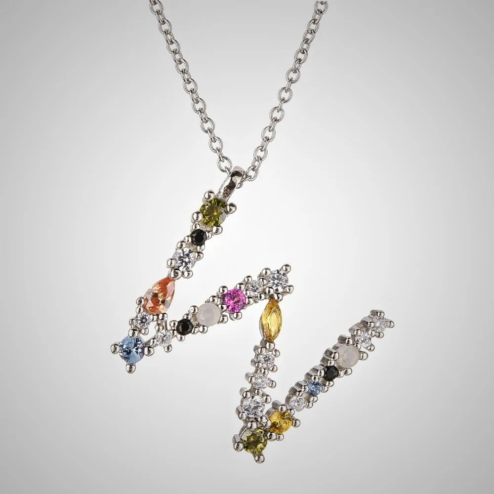 ANDYWEN 925 Sterling Silver Gold Letter M Opal Initial Necklace