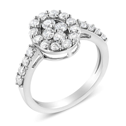 .925 Sterling Silver 1.0 Cttw Brilliant-Cut Diamond Halo-Style Cluster Oval Ring (I-J Color, I3 Clarity)