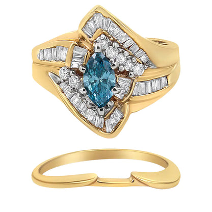 14K Yellow and White Gold 1 1/4 Cttw Treated Blue Diamond Cocktail Ring Set (H-I Color, SI1-SI2 Clarity)