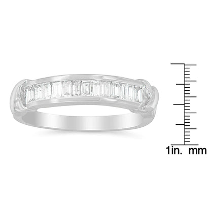 .925 Sterling Silver 1/2 Cttw Baguette Cut Diamond Channel Set X-Station Wedding Ring (H-I Color, I1-I2 Clarity)