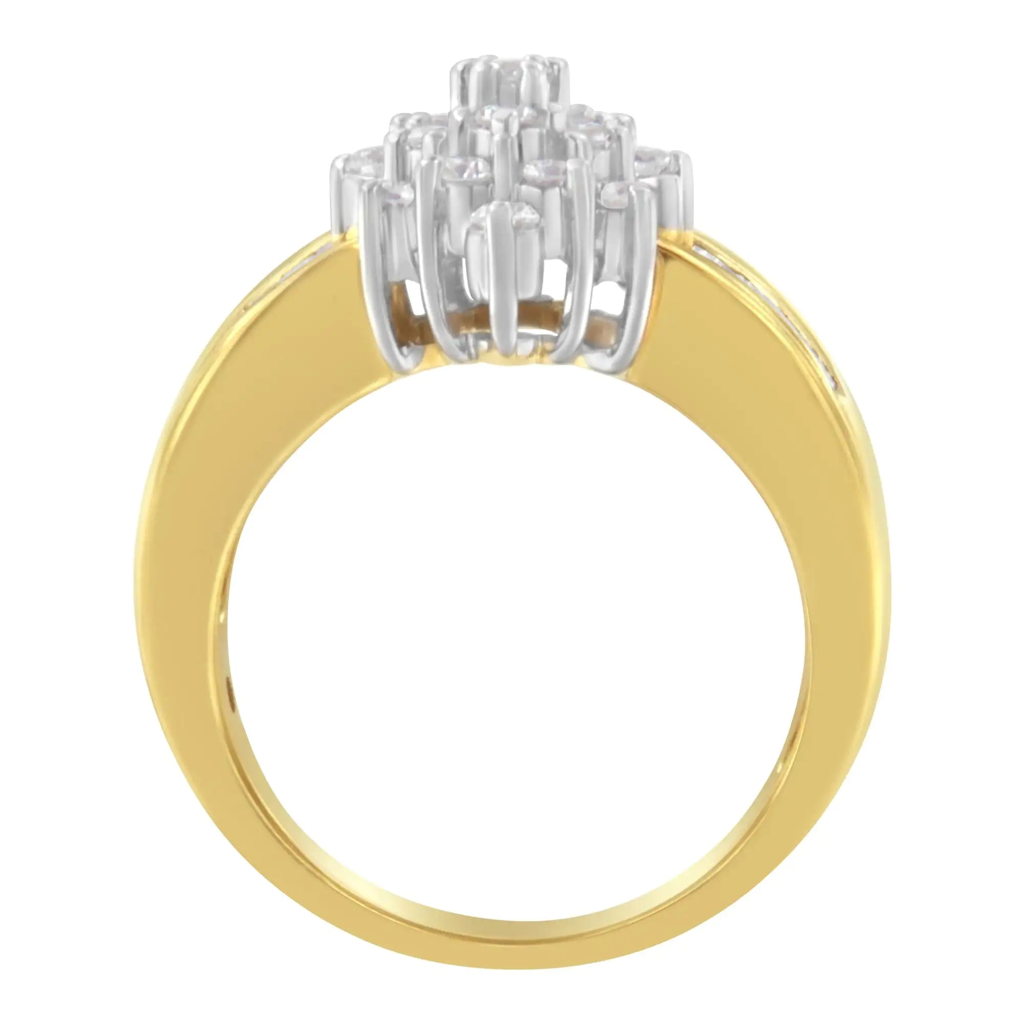 10K Yellow Gold 1.0 Cttw Marquise Composite Diamond Cluster Cocktail Ring (H-I Color, SI2-I1 Clarity)