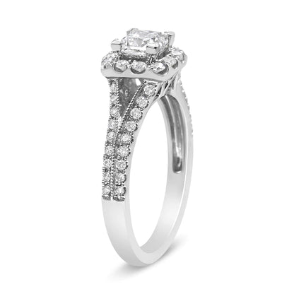 14K White Gold 1.15 Cttw Princess Diamond Center Engagement Ring with Split Shank (H-I Color, I1-I2 Clarity)