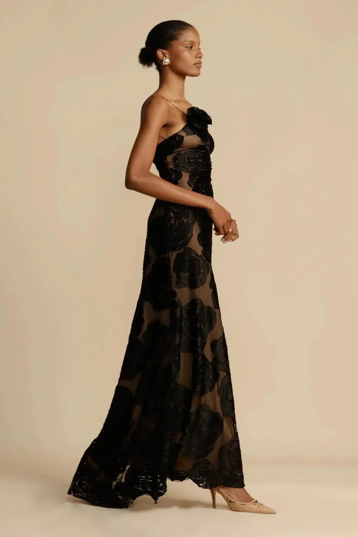 Diagonal Collar Evening Dress