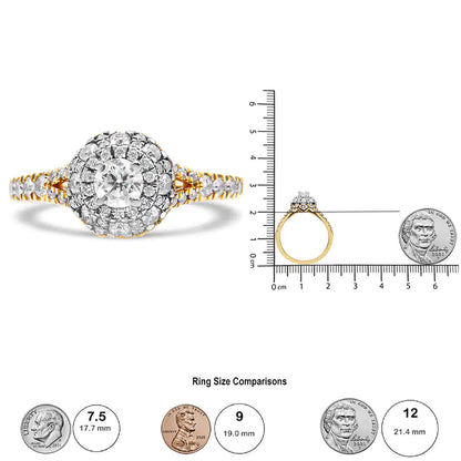 14K Yellow and White Gold 1.00 Cttw Split Shank Halo Floral Diamond Engagement Ring ( I-J Color, I1-I2 Clarity)