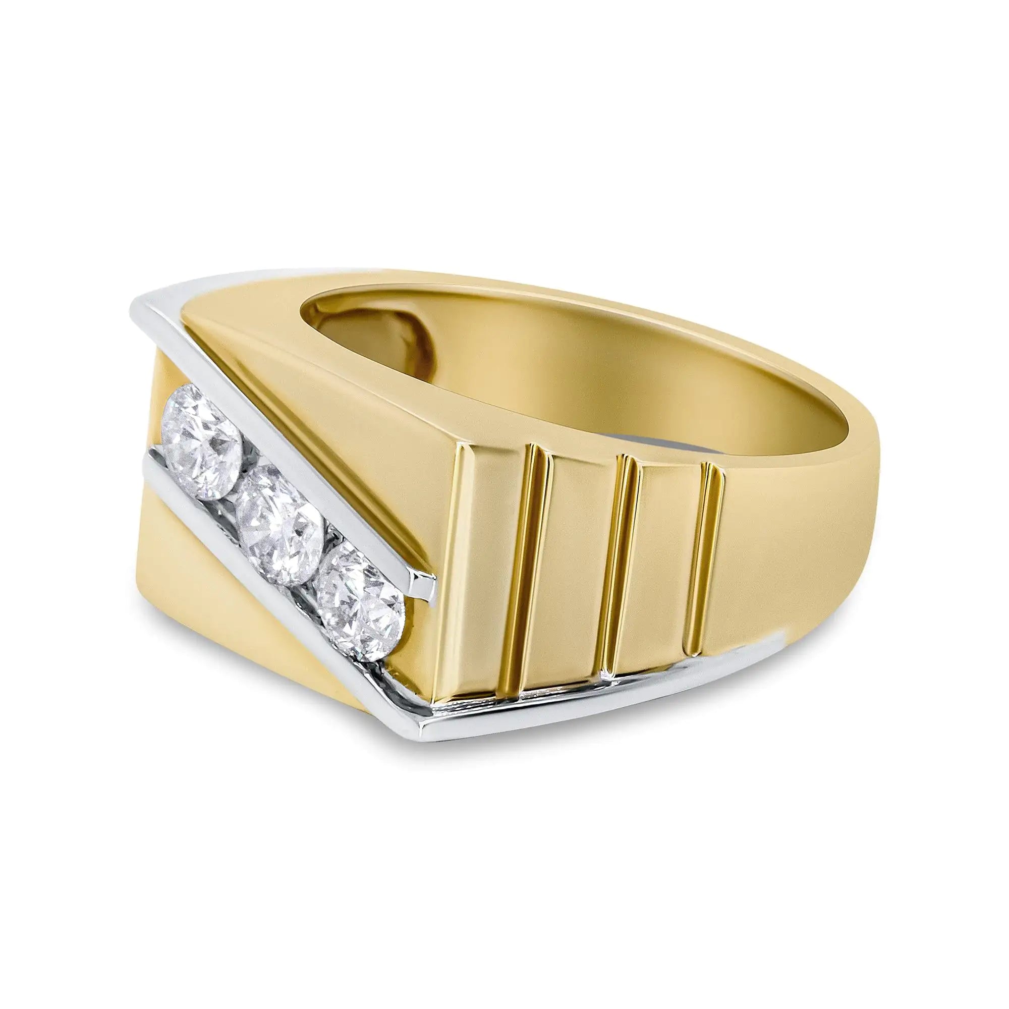 Gents 14K Yellow and White Gold 1.00 Cttw Channel Set Round-Cut Diamond 3 Stone Band Ring (G-H Color, SI1-SI2 Clarity)