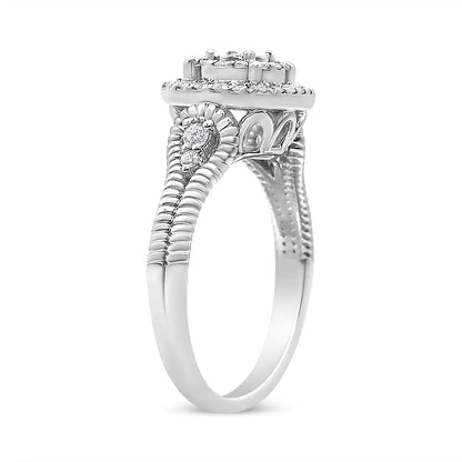 .925 Sterling Silver 1/3 Cttw Miracle Set Round-Cut Diamond Cocktail Ring (H-I Color, I1-I2 Clarity)