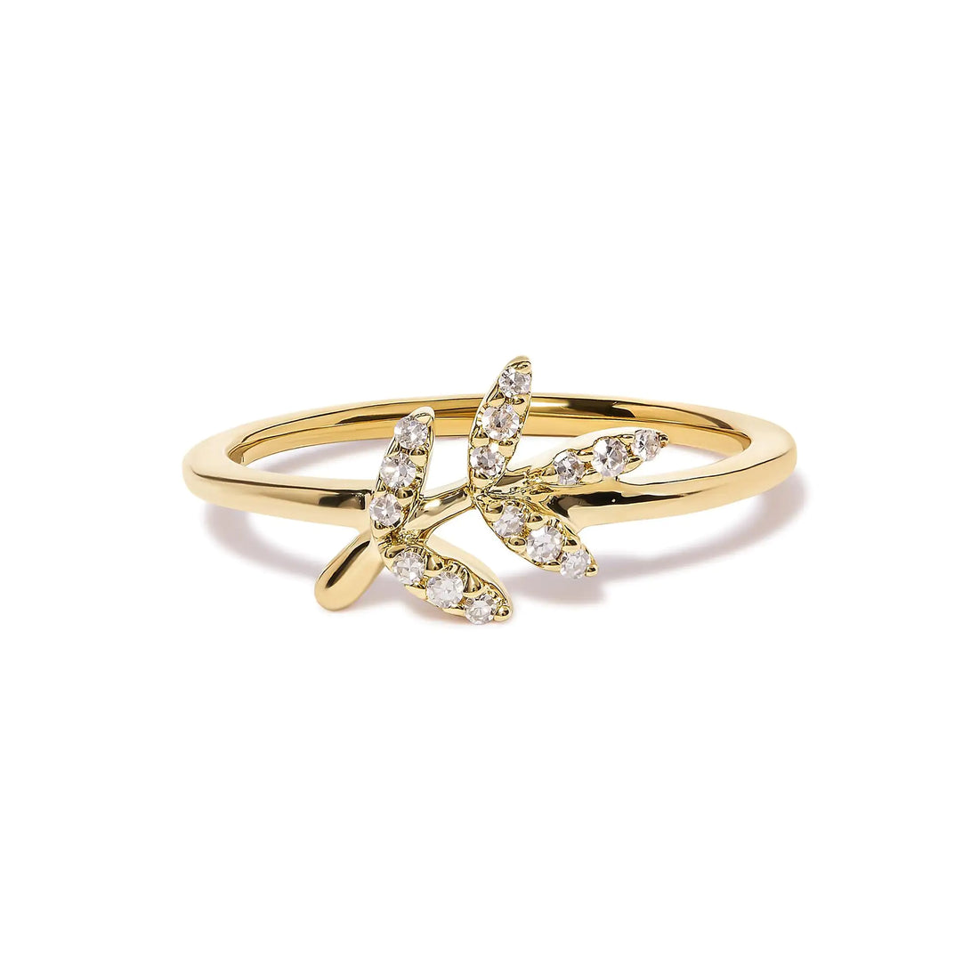 10K Yellow Gold 1/10 Cttw Diamond Leaf and Branch Ring (H-I Color, I1-I2 Clarity)