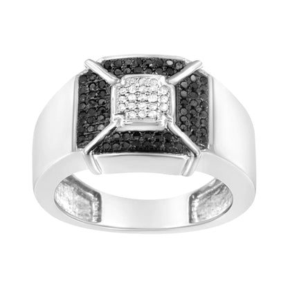 .925 Sterling Silver 3/8 Cttw Composite Enhanced Black and White Diamond Men&