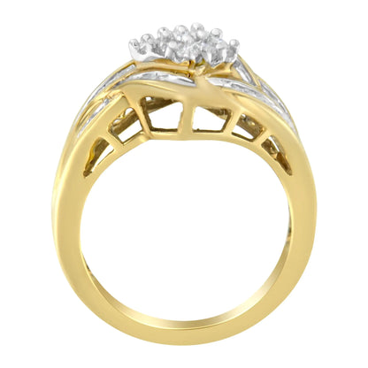 10K Yellow Gold Round and Baguette Cut Diamond Ring (1/2 Cttw, H-I Color, I1-I2 Clarity)