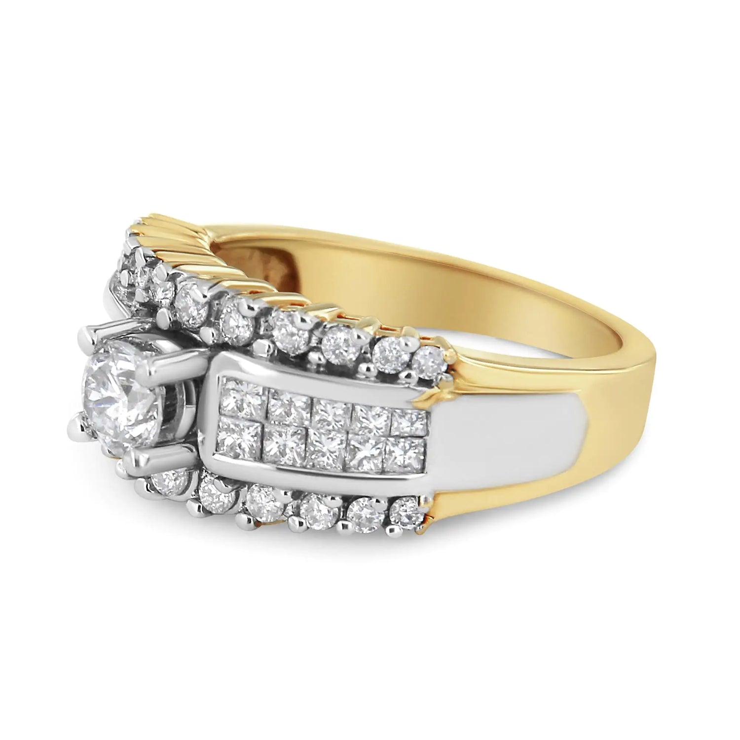 14K Yellow and White Gold 1 1/2 Cttw Round and Princess-Cut Diamond Band Ring (H-I Color, SI2-I Clarity)