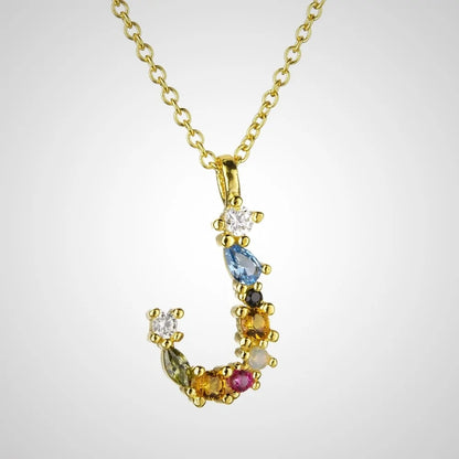 ANDYWEN 925 Sterling Silver Gold Letter M Opal Initial Necklace