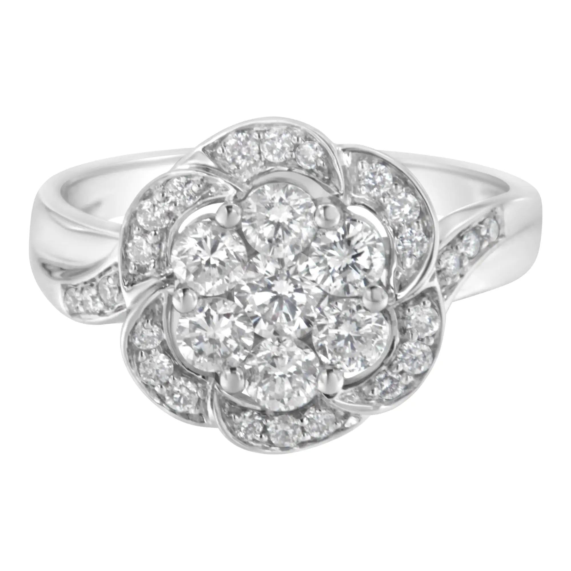 14K White Gold Floral Cluster Diamond Ring (1 Cttw, H-I Color, SI2-I1 Clarity)