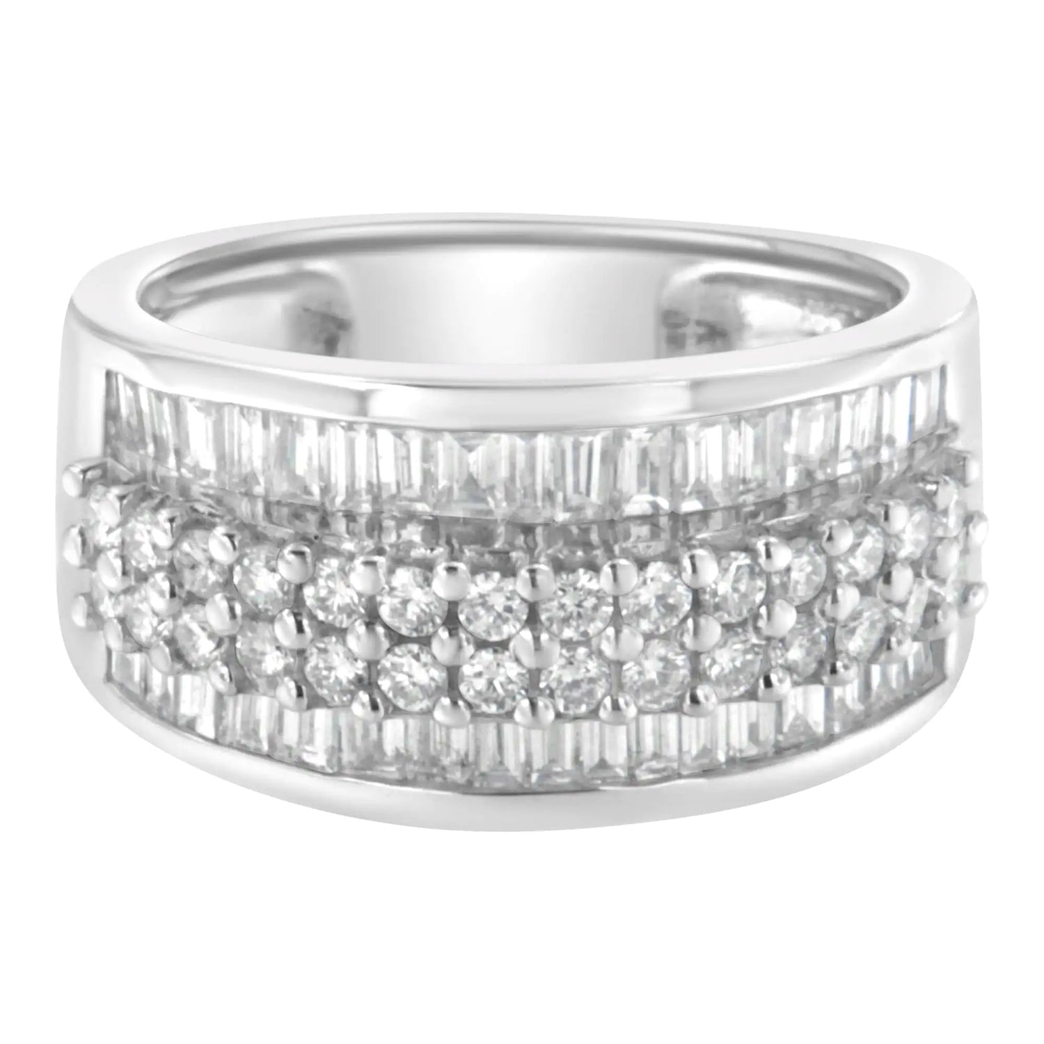 14K White Gold Round and Baguette Diamond Ring (1 1/2 Cttw, F-G Color, SI1-SI2 Clarity)