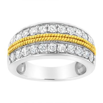 10k Yellow and White Gold Plated Sterling Silver 1 cttw Lab Grown Diamond 2 Row Band Ring (F-G Color, VS2-SI1 Clarity)