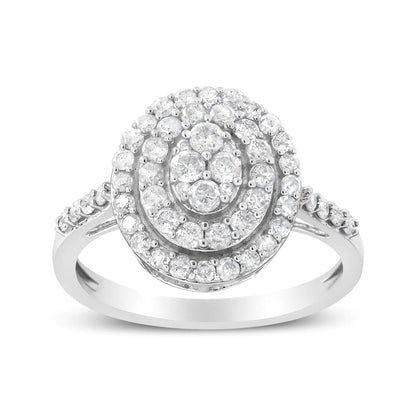 .925 Sterling Silver 1.0 Cttw Round-Cut Diamond Cluster Ring (I-J Color, I3 Clarity)