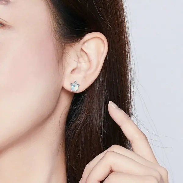 925 Sterling Silver Unicorn Opal Stud Earrings