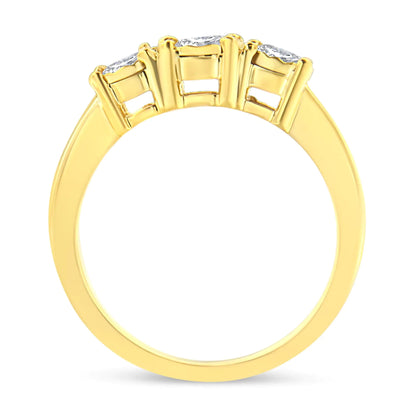 14K Yellow Gold Plated .925 Sterling Silver 3/4 Cttw Diamond Three Stone Illusion Plate Ring (J-K color, I1-I2 clarity)