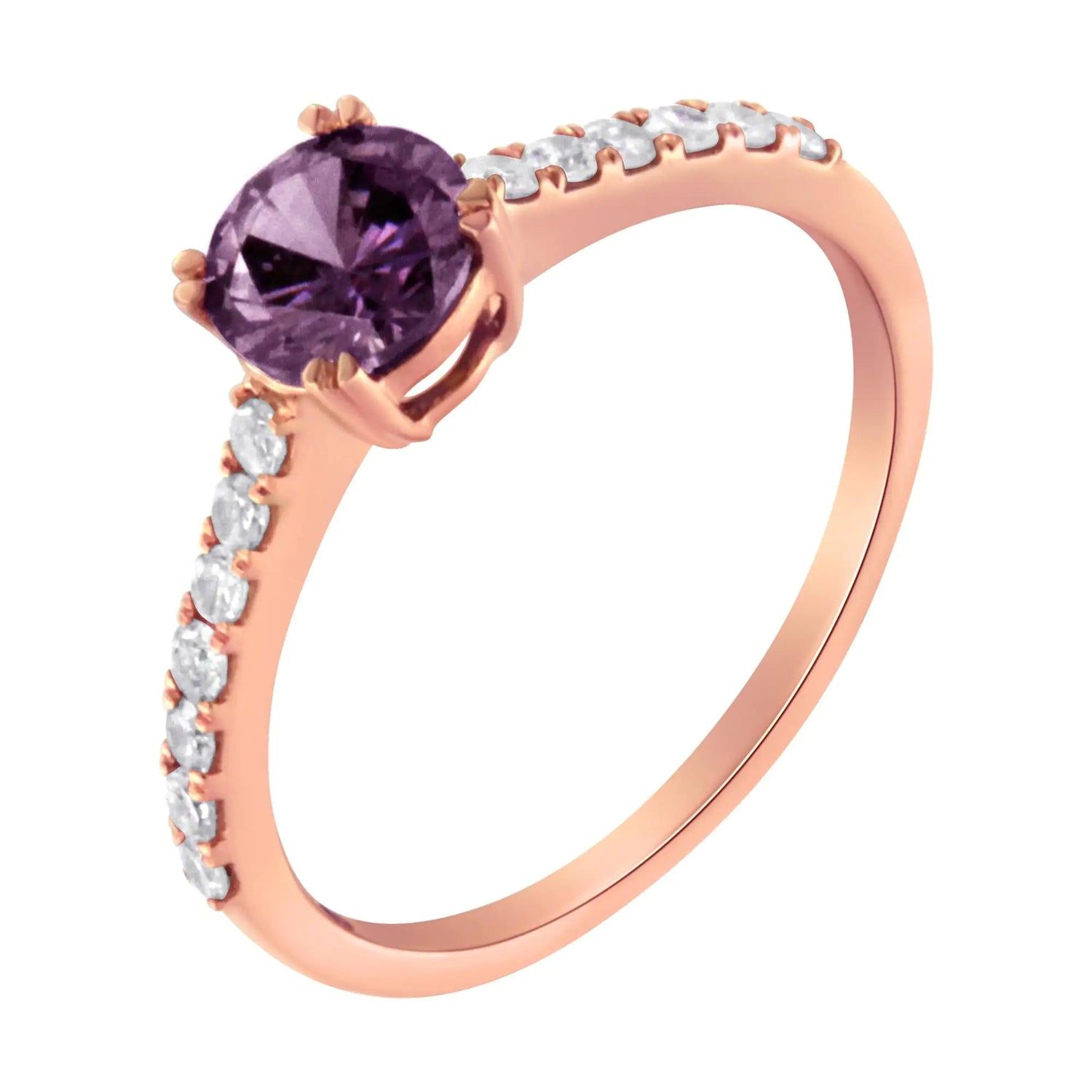 10K Rose Gold 1/4 Cttw Diamond and 6MM Gemstone Halo Ring(H-I Color, I1-I2 Clarity)