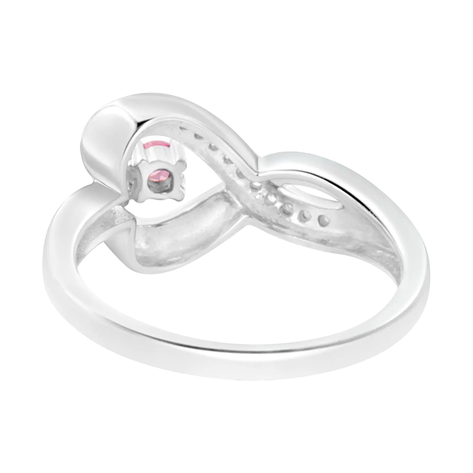 .925 Sterling Silver Diamond Accent and Created Pink Sapphire Halo Heart Promise Ring (H-I Color, SI1-SI2 Clarity)