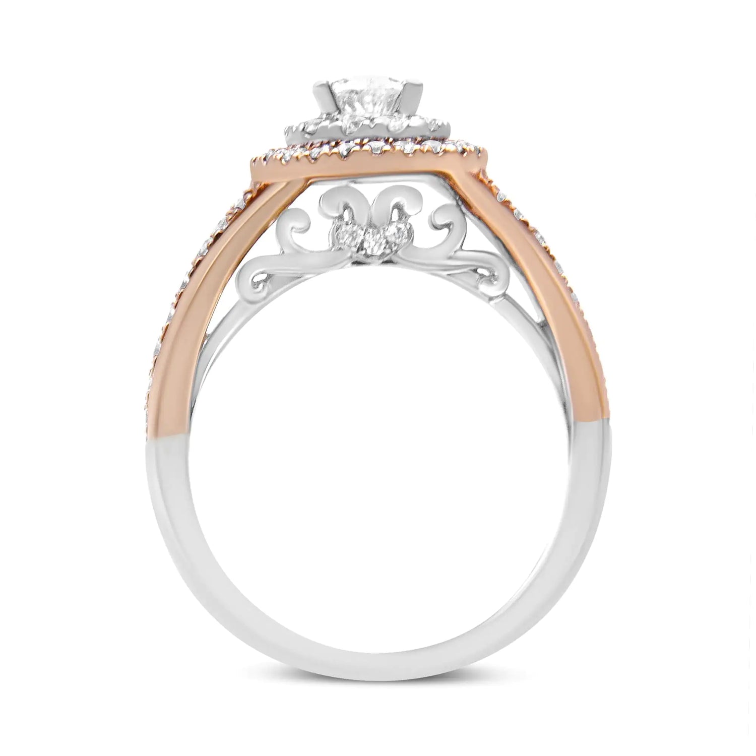 14K White and Rose Gold 1.00 Cttw Diamond Pear Shaped Double Halo Engagement Ring ( H-I Color, SI2-I1 Clarity)