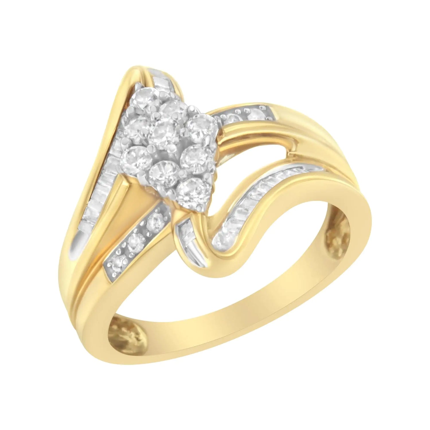 10K Yellow Gold 1/2 cttw Diamond Cluster Cocktail Ring (J-K Clarity, I1-I2 Color)