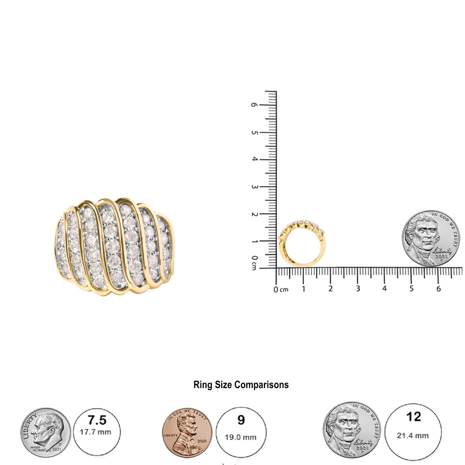 10 Yellow Gold 2.00 Cttw Diamond Multi Row Cocktail Band Ring (I-J Color, I1-I2 Clarity)