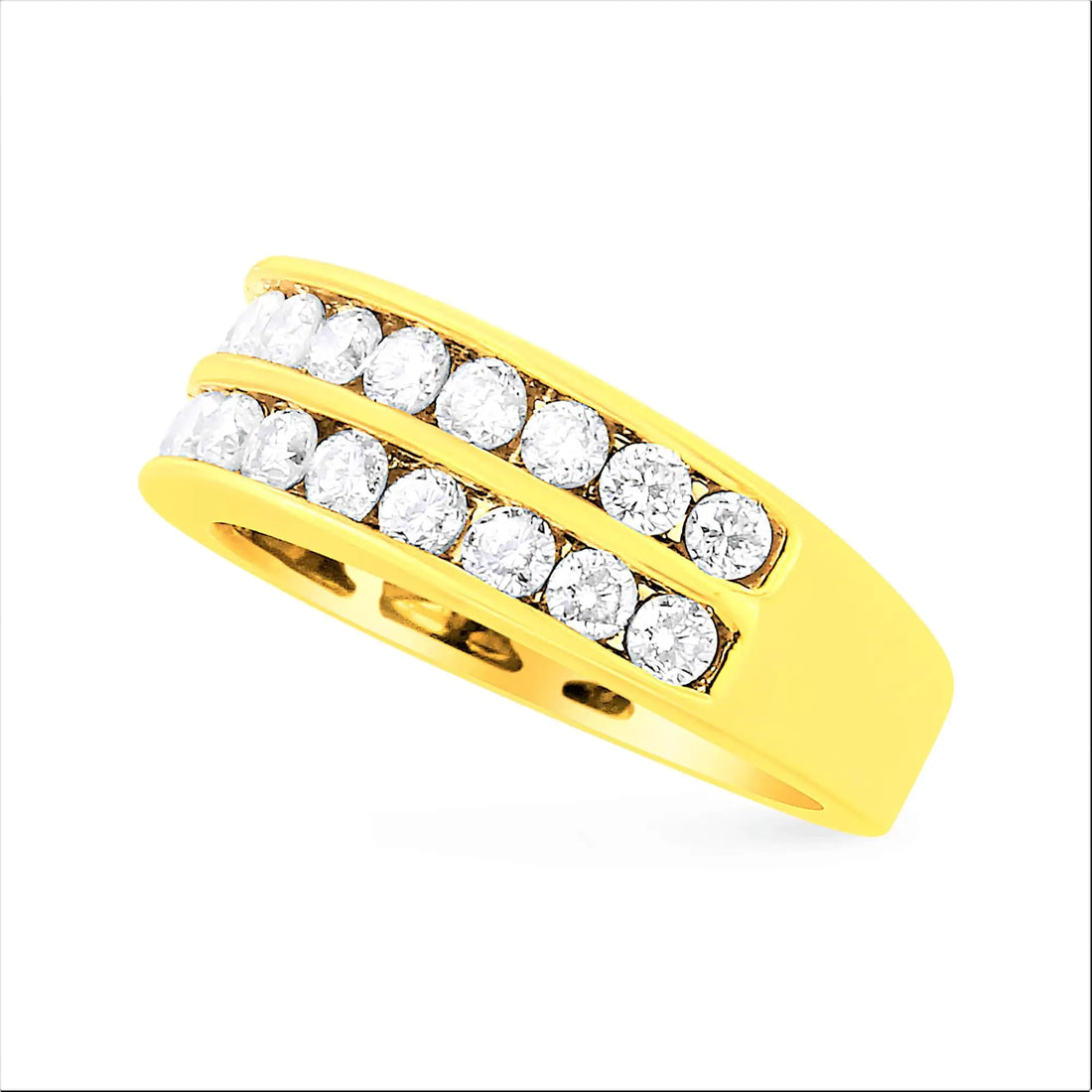 10K Yellow Gold Two-Row Diamond Band Ring (1 Cttw, J-K Color, I1-I2 Clarity)