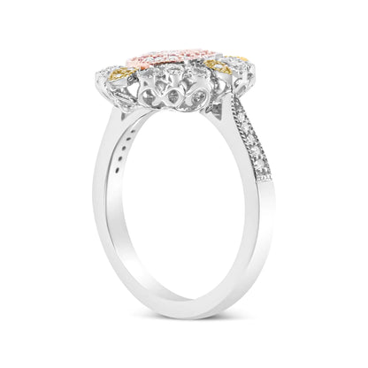 14K Tri Gold 1/4 Cttw Diamond Art Deco Style Halo Cocktail Ring (H-I Color, VS1-VS2 Clarity)