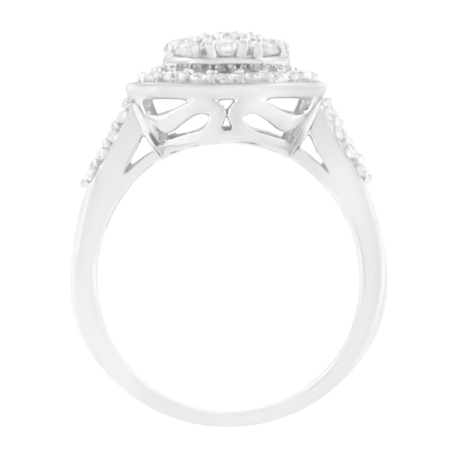 .925 Sterling Silver 1 cttw Round and Baguette-Cut Diamond Cocktail Square Ring (H-I Color, I1-I2 Clarity)