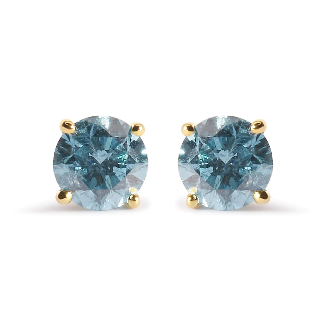 14K Yellow Gold 1.0 Cttw Treated Aqua Blue Diamond Classic Solitaire Stud Earrings (Aqua Blue Color, I2-I3 Clarity)