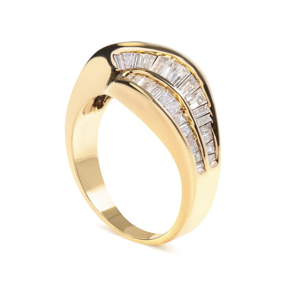 14K Yellow Gold Channel Set 1 1/3 Cttw Diamond Swirl and Weave Ring Band (H-I Color, SI1-SI2 Clarity)