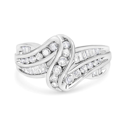 10K White Gold Ring 3/4 Cttw Round-Cut Diamond Bypass Ring (H-I Color, I2-I3 Clarity)