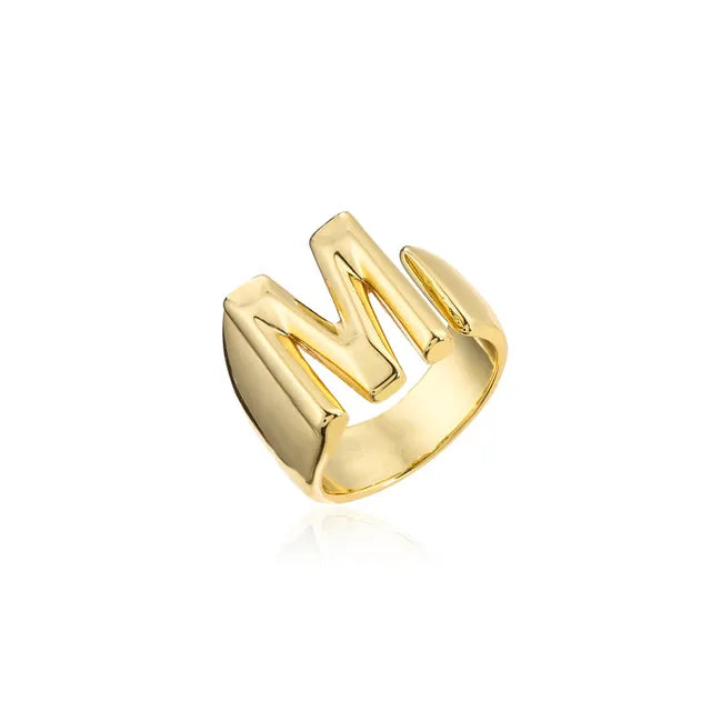 Adjustable Gold Alphabet Ring For Women