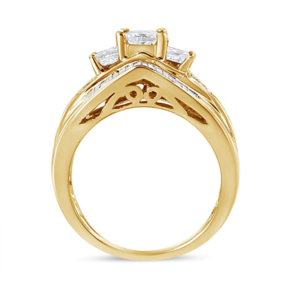 14K Yellow Gold 1 1/2 Cttw Princess and Baguette-Cut Diamond 3-Stone Ring (H-I Color, VS2-SI1 Clarity)