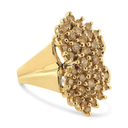 14K Yellow Gold Plated .925 Sterling Silver 1 1/2 Cttw Diamond Cluster Ring (Champagne Color, I2-I3 Clarity)