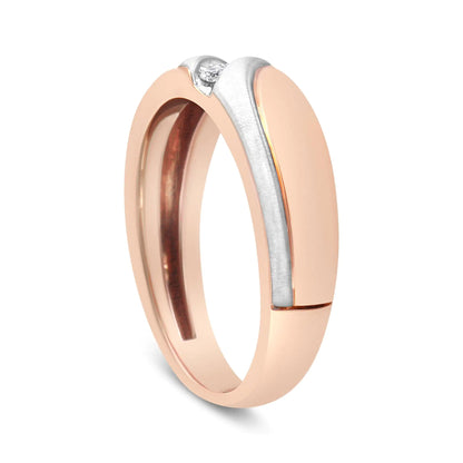 10K White and Rose Gold 1/10 Cttw 3-Stone Tension Slant Band Matte Finish Ring for Men (I-J Color, I2-I3 Clarity)