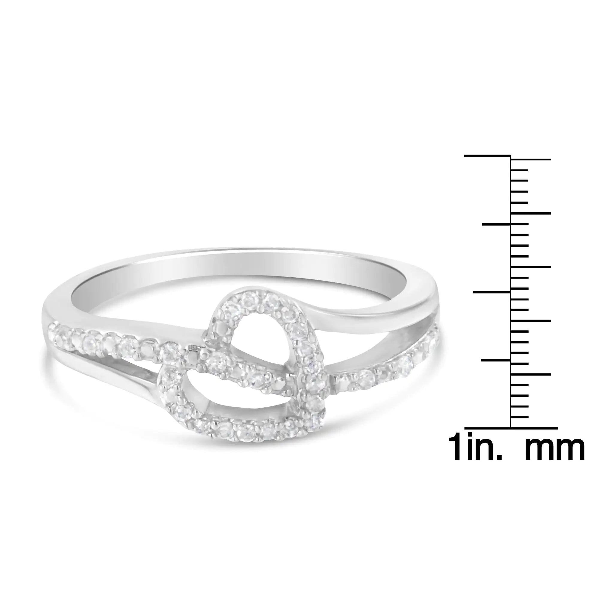 .925 Sterling Silver 1/8 Cttw Diamond Open Heart Leaf Curvy Bypass Accent Fashion or Promise Ring (I-J Color, I2-I3 Clarity)