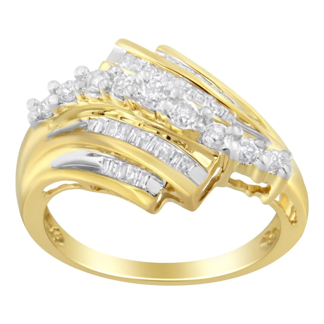 10K Yellow Gold Round and Baguette Diamond-Cut Ring (1/2 Cttw, I-J Color, I1-I2 Clarity)