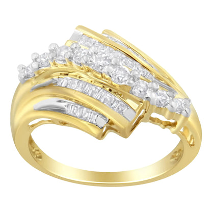 10K Yellow Gold Round and Baguette Diamond-Cut Ring (1/2 Cttw, I-J Color, I1-I2 Clarity)