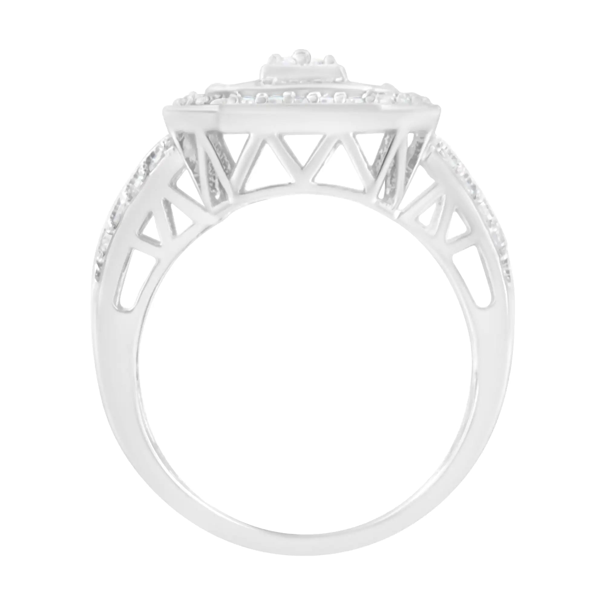 .925 Sterling Silver Round and Baguette Diamond Cathedral Ring (0.75 Cttw, H-I Color, I2-I3 Clarity)