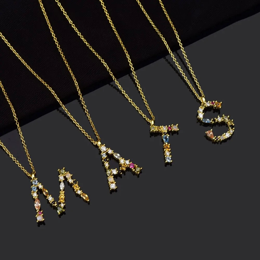 ANDYWEN 925 Sterling Silver Gold Letter M Opal Initial Necklace