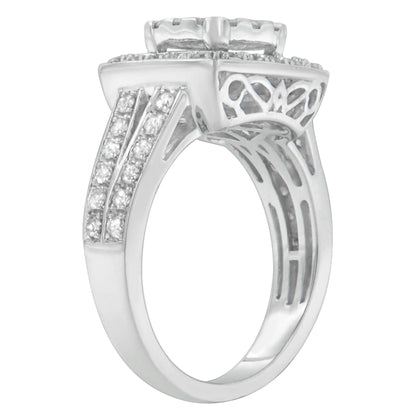 10K White Gold Diamond Cluster Ring (1 Cttw, H-I Color, SI2-I1 Clarity)