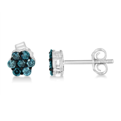 Sterling Silver Treated Blue Diamond Floral Stud Earrings (1/2 cttw, Blue Color, I2-I3 Clarity)