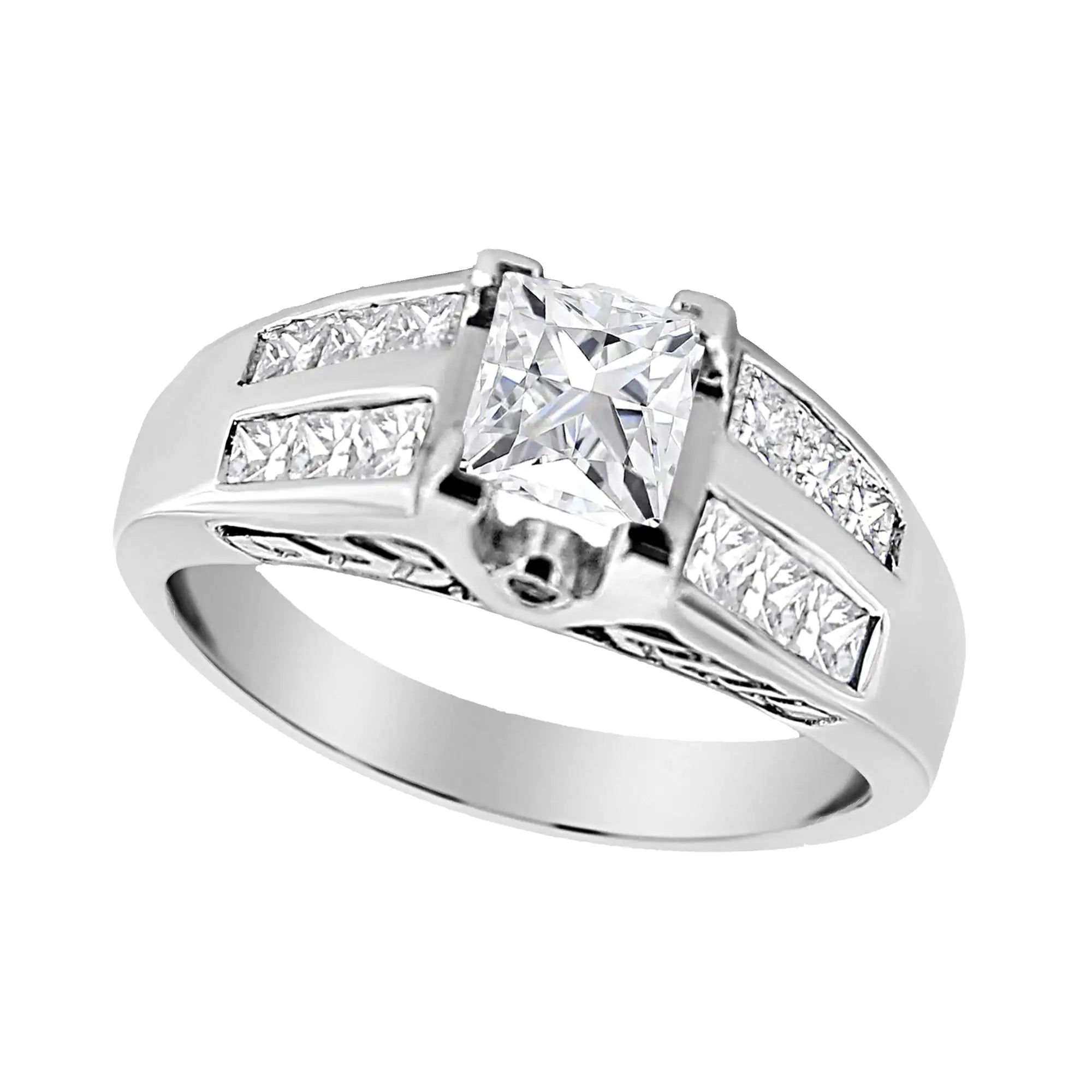 14K White Gold 1 1/4 Cttw Princess Cut Diamond Channel Set Engagement Ring (H-I Color, SI1-SI2 Clarity)