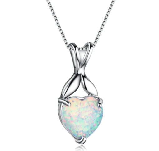 White Fire Opal Heart Pendants