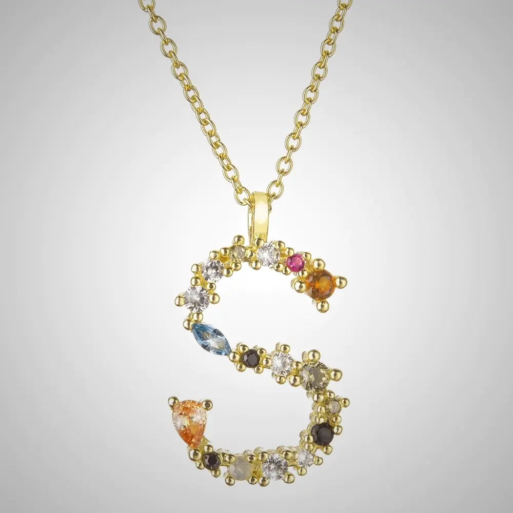 ANDYWEN 925 Sterling Silver Gold Letter M Opal Initial Necklace