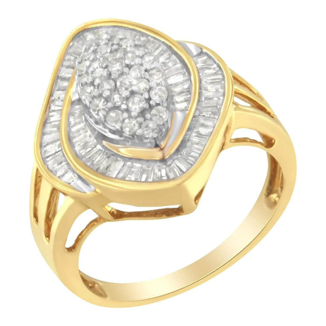 10K Yellow Gold Diamond Cluster Ring (3/4 Cttw, J-K Color, I2-I3 Clarity)