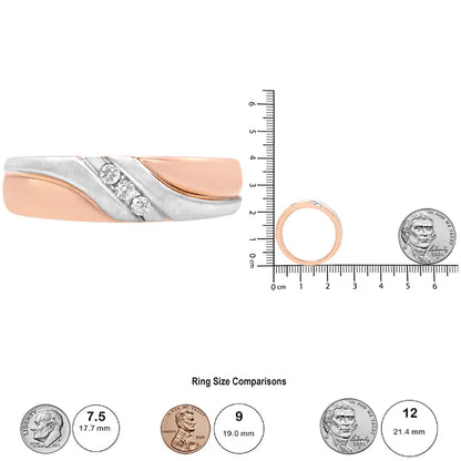 10K White and Rose Gold 1/10 Cttw 3-Stone Tension Slant Band Matte Finish Ring for Men (I-J Color, I2-I3 Clarity)