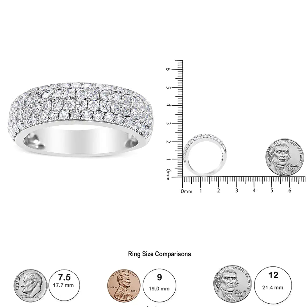 14K White Gold 1 1/2 Cttw Pave Set Lab Grown Round Diamond Domed Band Ring (G-H Color, SI1-SI2 Clarity)