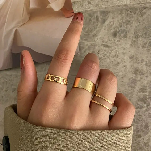 Gold Geometric Ring Set